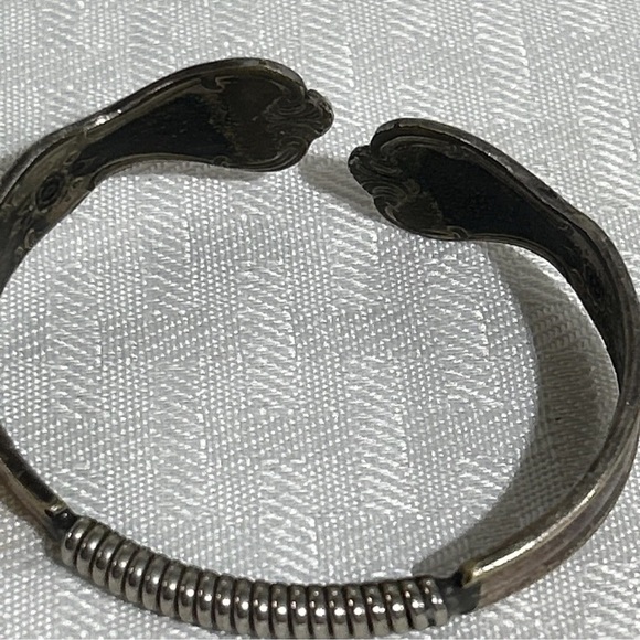 Vintage Handmade Spoon Handle SPRING 2.5" Bracelet Silver Plate INITIALED "N" - Picture 7 of 8